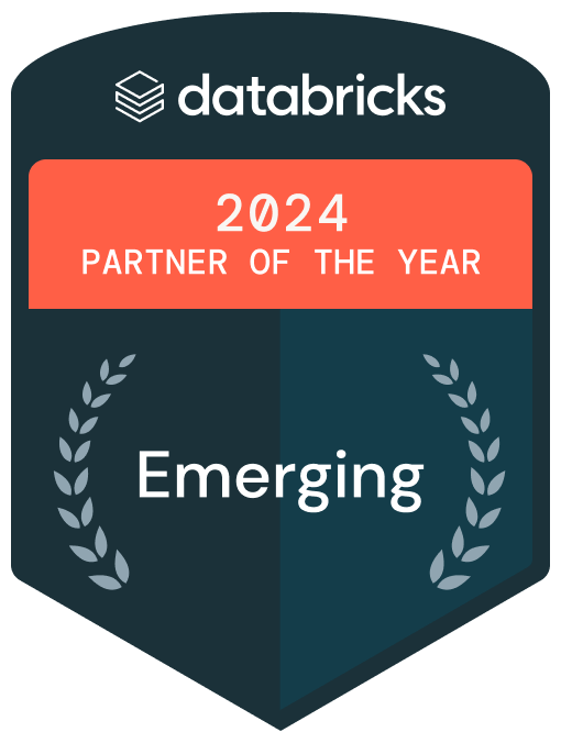 a badge that says databricks 2024 emerging partner of the year